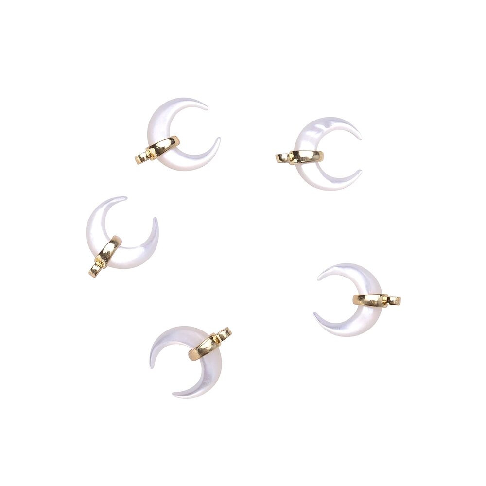 8682 5 Pcs Natural White Shell Mother of Pearl Shell Double Horn Crescent
